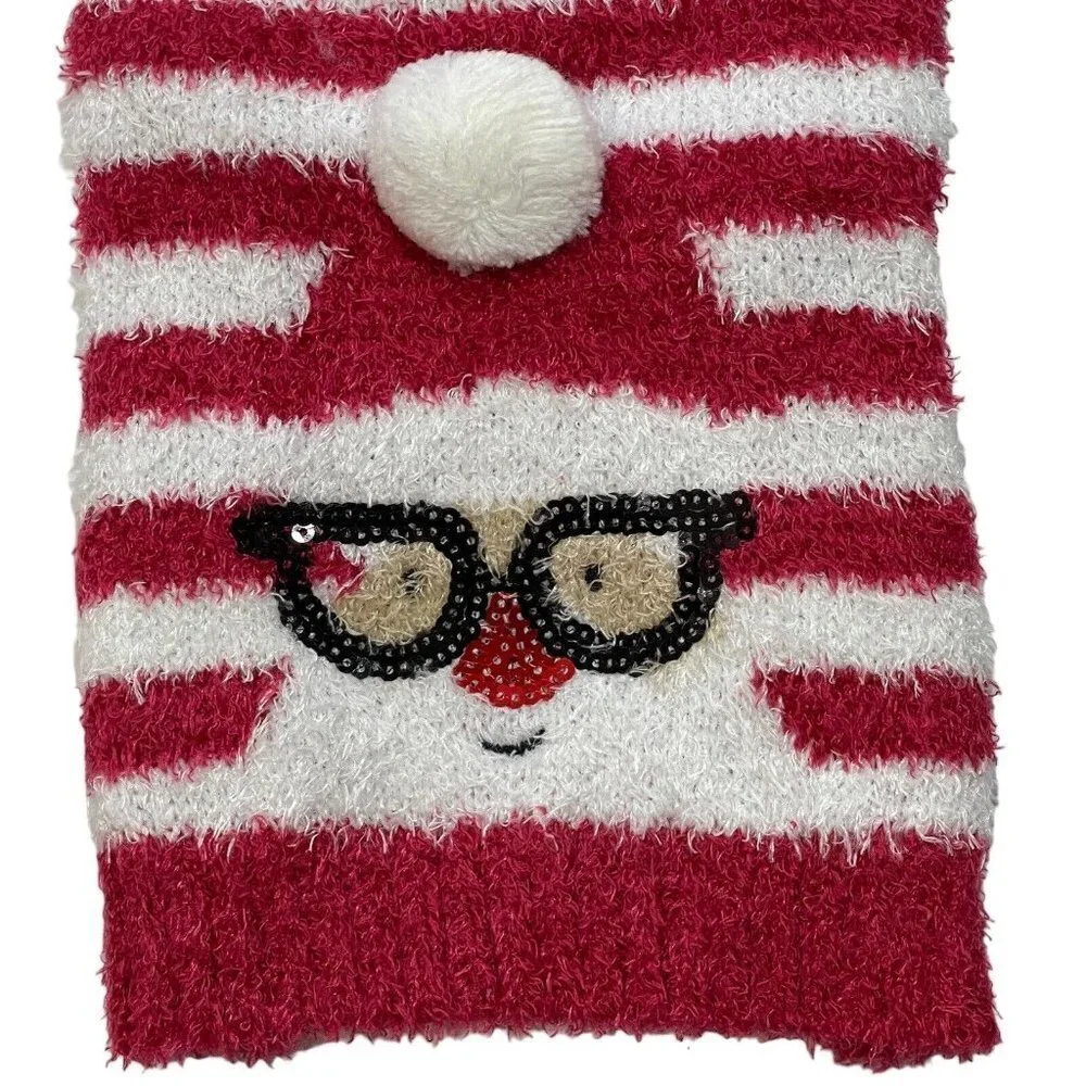 CYEOLLO Dog Christmas Sweater Red White Stripe Small Santa w/Glasses‎ Pets NEW